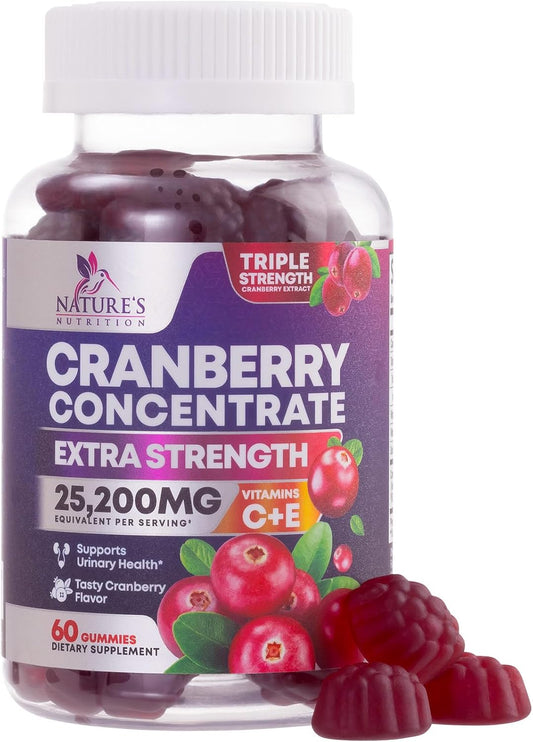 Cranberry Gummies with Vitamin C - 25,000mg Extract for Urinary Tract Health - 60 Non-GMO Chewable Pills for Women by Nature's Nutrition - BoostGo Australia