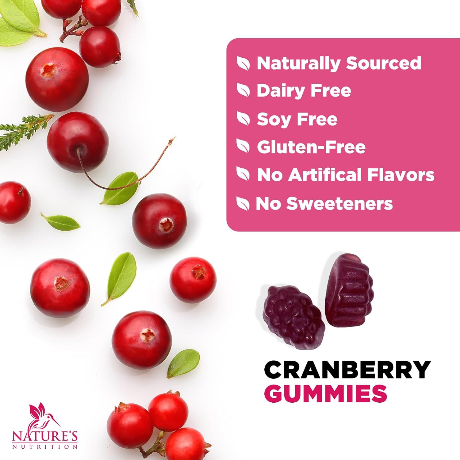Cranberry Gummies with Vitamin C - 25,000mg Extract for Urinary Tract Health - 60 Non-GMO Chewable Pills for Women by Nature's Nutrition - BoostGo Australia