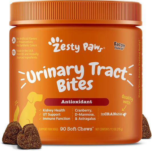 Cranberry Supplement for Dogs - Bladder & Urinary Tract Support - D-Mannose, Vitamin B6, L-Arginine - Immune & Gut Health - Bacon Chews - 90 Count