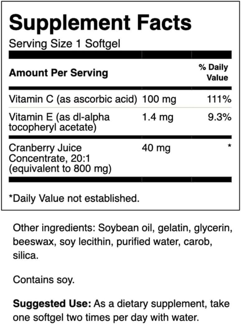 Cranberry Supplement for Urinary Tract Health & Kidney Function - 20:1 Concentrate - 180 Softgels