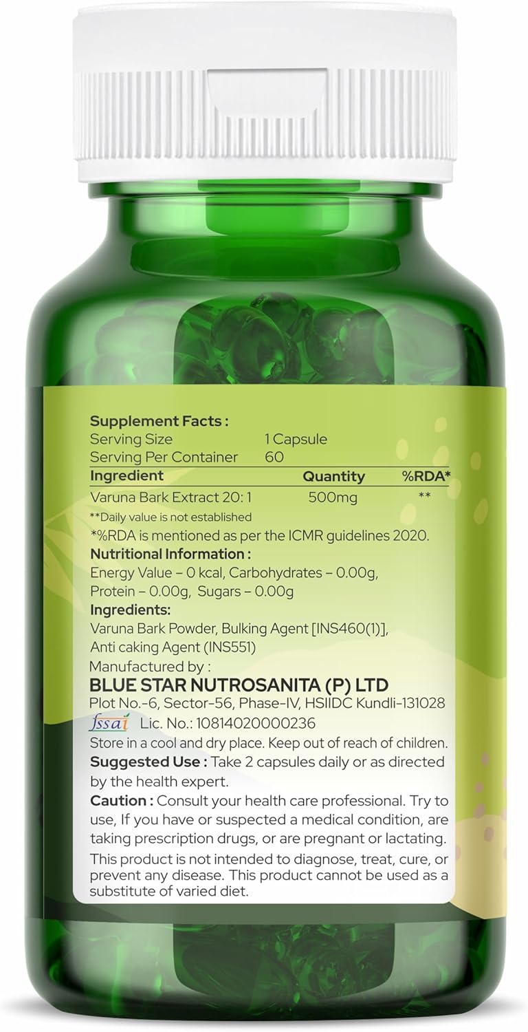 Crataeva Nurvala Varuna Bark Extract Capsules - 100% Organic, Vegan, Gluten-Free - 60 Capsules, 500mg