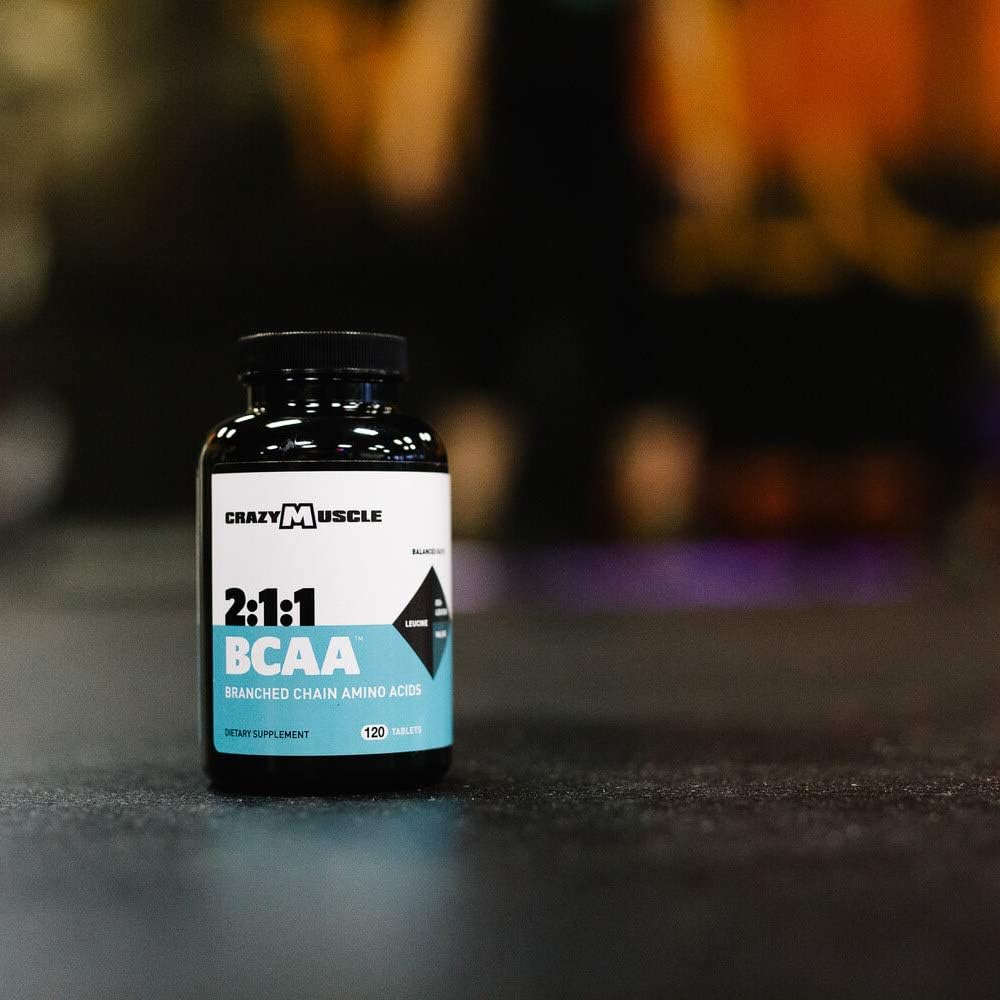 Crazy Muscle BCAA Pills - 2:1:1 Ratio Branched Chain Amino Acid Supplement - 1000mg per Pill - 120 Tablets