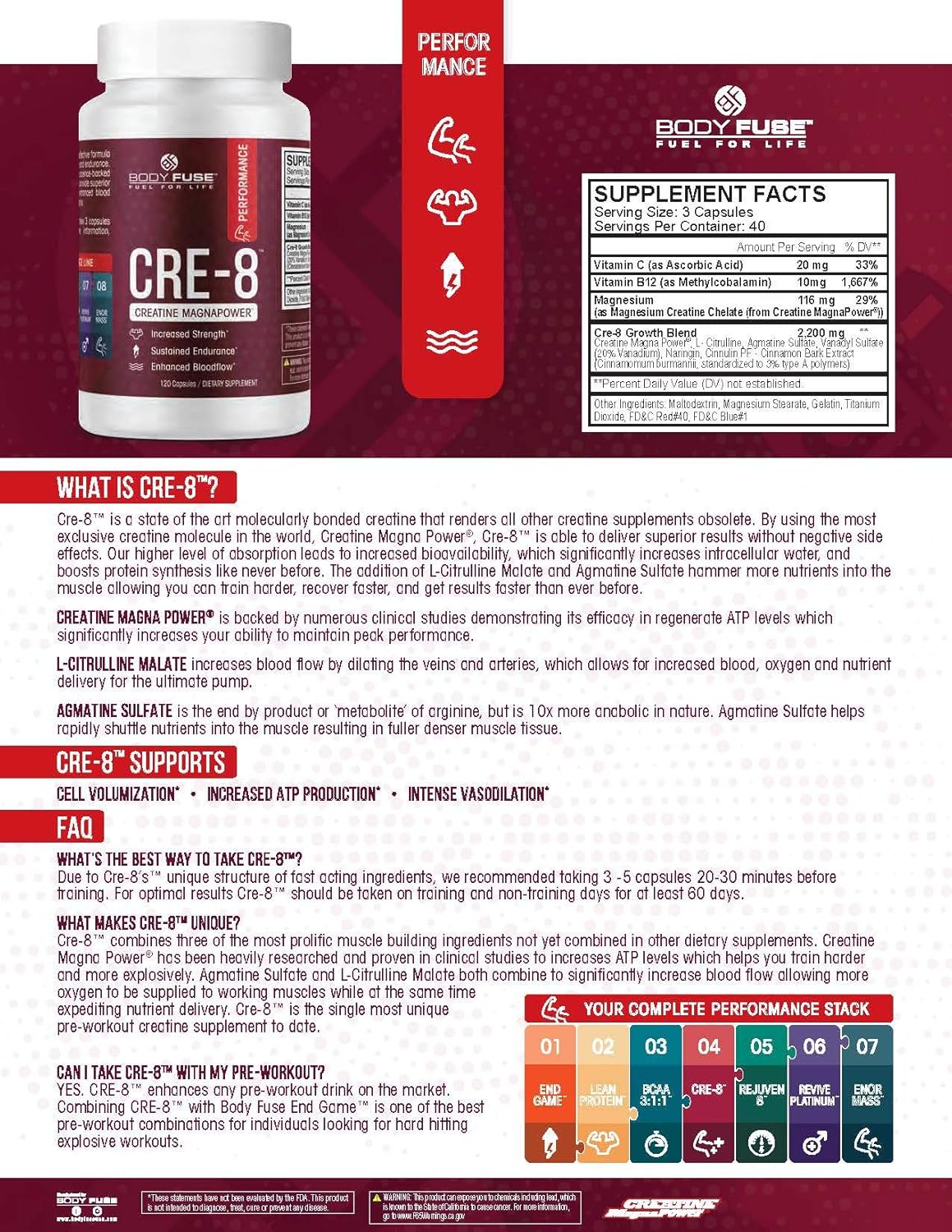 CRE-8 Creatine Powder for Enhanced Strength, Endurance, and Recovery - 40 Servings