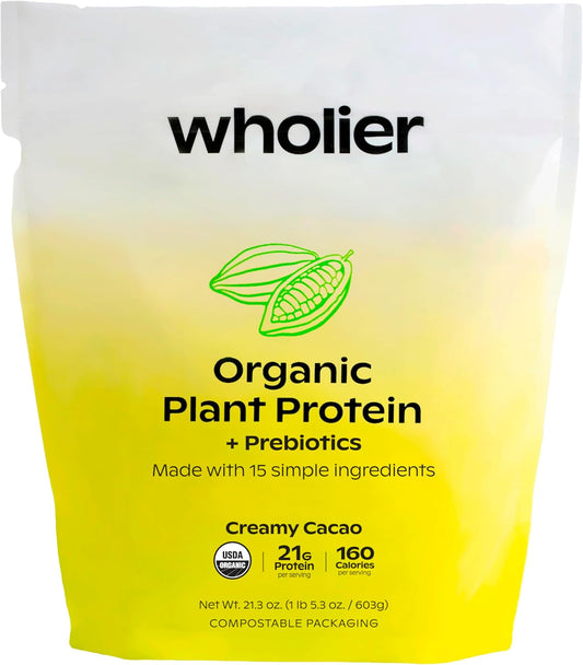 Creamy Cacao Organic Plant Protein with Prebiotics - 21g Vegan Protein, 5g Fiber - Psyllium Husk & Green Banana for Digestion - No Flavors or Fillers
