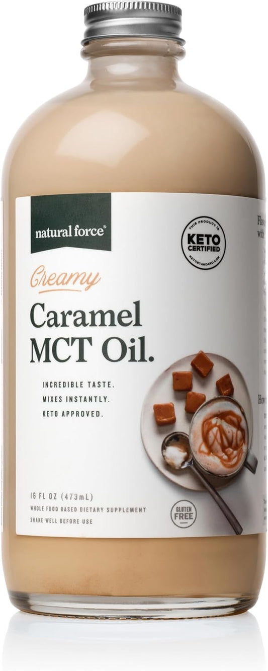 Creamy Caramel MCT Oil: Non-Dairy, Keto Certified, Emulsified MCTs for Low-Carb Drinks - 16 Oz Bottle