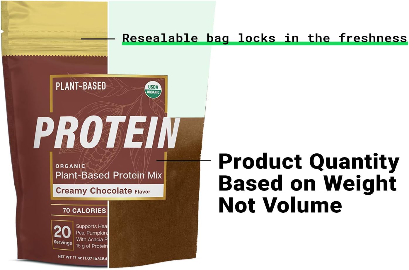 Creamy Chocolate Pea Protein Powder - Plant-Based Vegan Blend | Keto-Friendly & Gluten-Free - 40 Servings