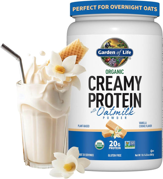 Creamy Vanilla Cookie Protein Powder with Oatmilk - 20g Organic Plant Based Protein, Coconut Water, MCTs, Sprouted Grains, Prebiotics, Probiotics - Non-GMO, Gluten-Free - 1.90 LB