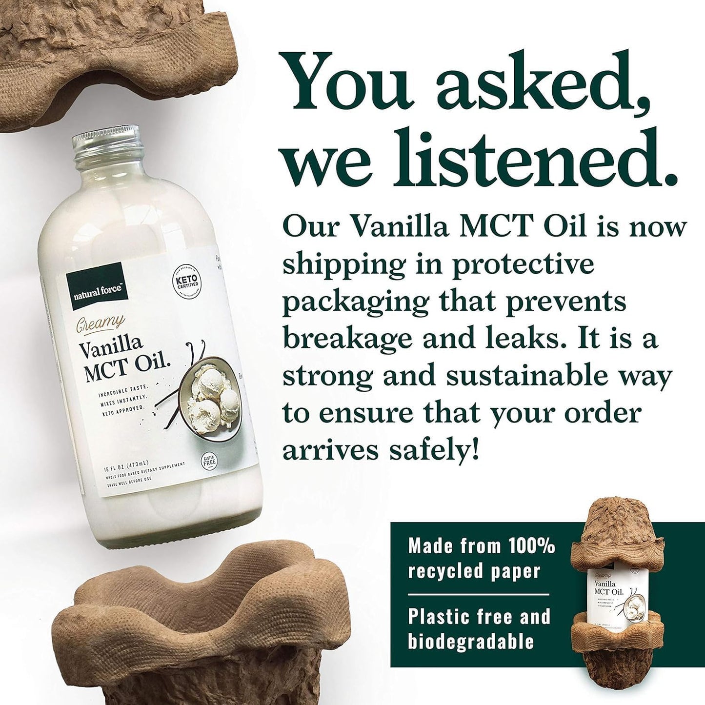 Creamy Vanilla MCT Oil for Low-Carb Keto Coffee, Smoothies & Shakes - Non Dairy, Emulsified MCTs - Instant Mix - 16 Oz Bottle