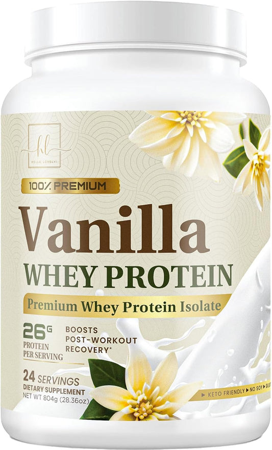 Creamy Vanilla Whey Isolate Protein Powder - 26g Protein & BCAAs for Muscle Growth & Recovery - Gluten Free - Fast Absorbing - 24 Servings