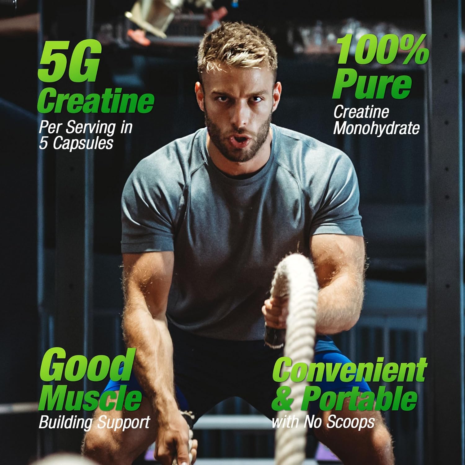 Creatine Monohydrate Capsules - 200 Capsules for Muscle Training & Athletic Performance - 40 Servings for Men & Women