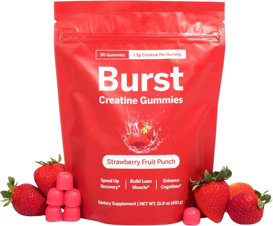 Creatine Monohydrate Gummies - 1.5g Creatine Per Gummy - Muscle Building & Recovery - Strawberry Flavor - 90ct