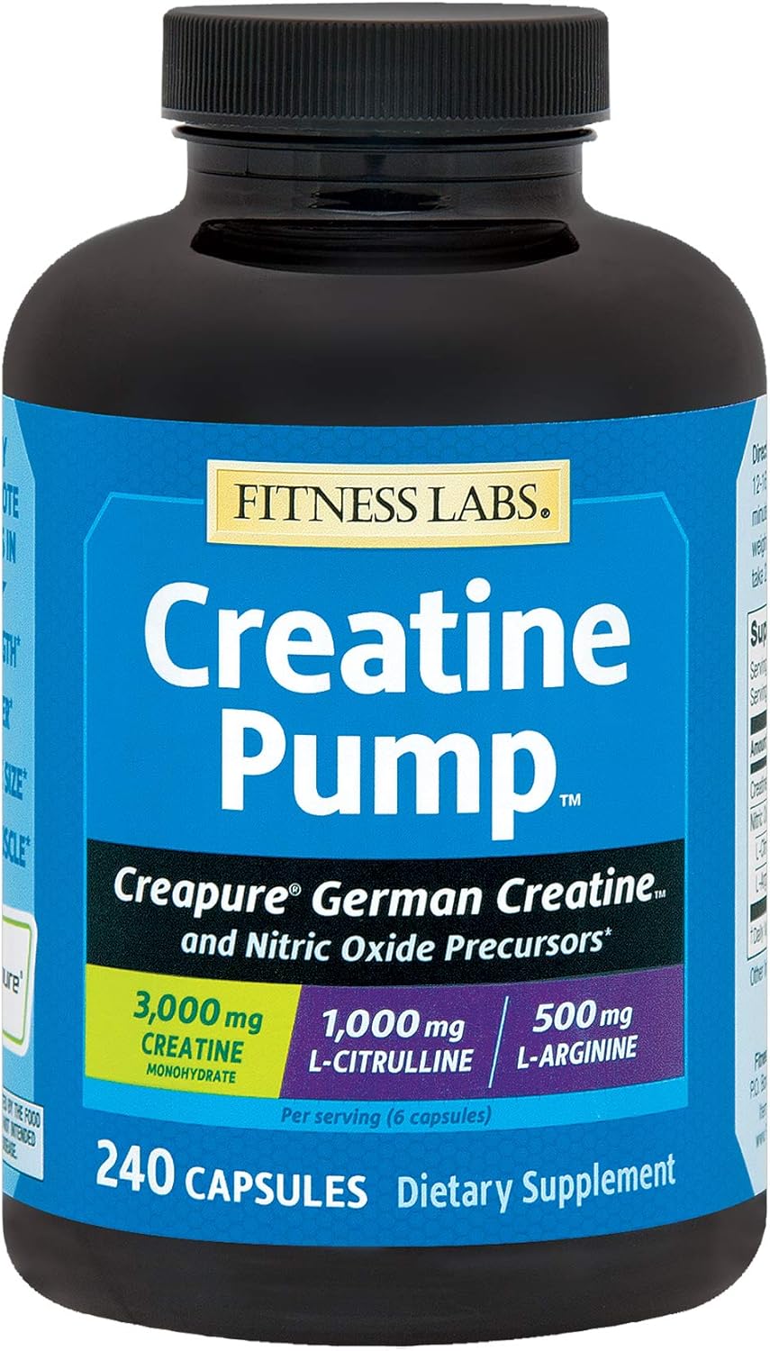 Creatine Pump Capsules with L-Citrulline, L-Arginine, and Creapure - 240 Count