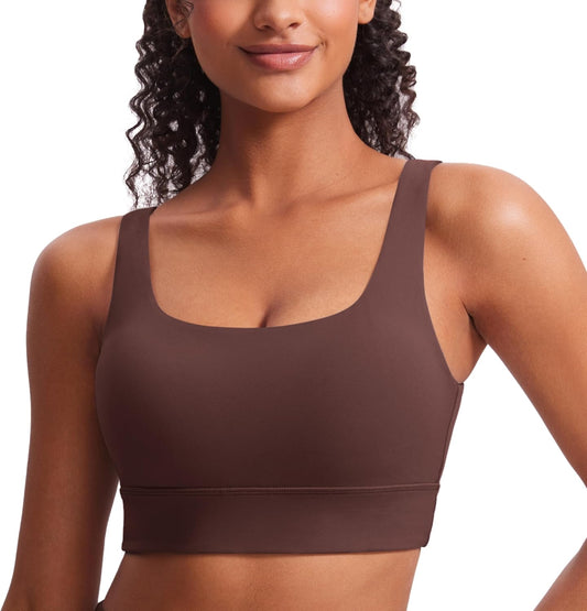 CRZ YOGA Women's Butterluxe U-Back Sports Bra with Scoop Neck and Padded Built-In Crop Top for Low-Impact Workouts