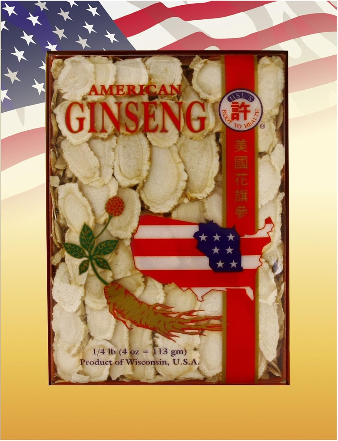 Cultivated American Ginseng Slices from Marathon County, Wisconsin | Hsu's Ginseng | Mixed Large-Medium | 4oz Box | SKU 0126-4