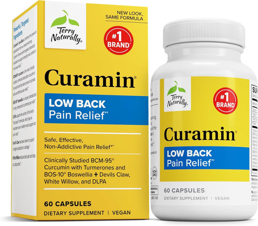 Curamin Low Back Pain Relief Capsules with DLPA & Curcumin for Enhanced Absorption - Herbal Support Formula for Relief - 60 Ct