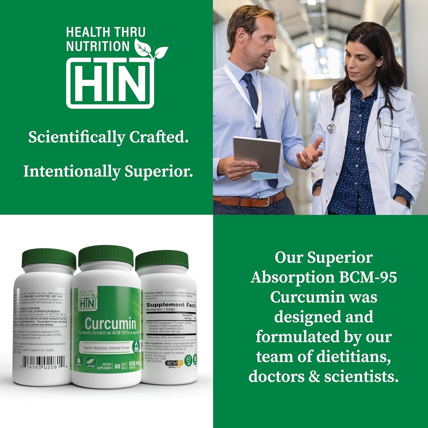 Curcumin 650mg BCM-95 Curcugreen Complex for Healthy Inflammation | High Absorption Turmeric | Clinically Studied | Non-GMO | Pack of 60