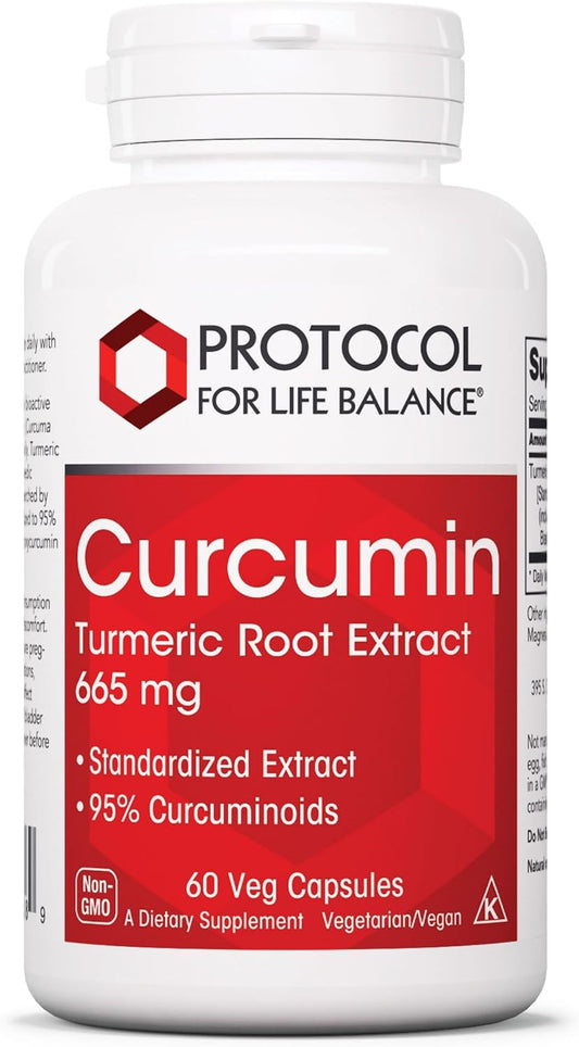 Curcumin Turmeric Root Extract 665mg Capsules - 95% Standardized Curcuminoids - Non-GMO & Kosher - Protocol for Life Balance