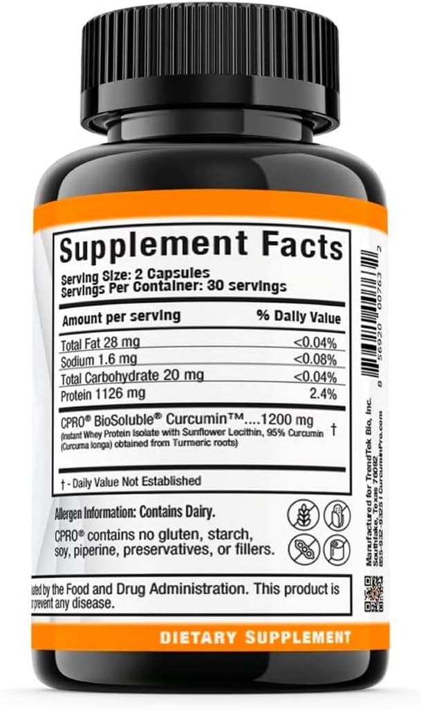 CurcuminPro Complete Capsules - Clinically-Proven Protein Powered Formula for Guaranteed Relief, Enhanced Absorption (60 Count)