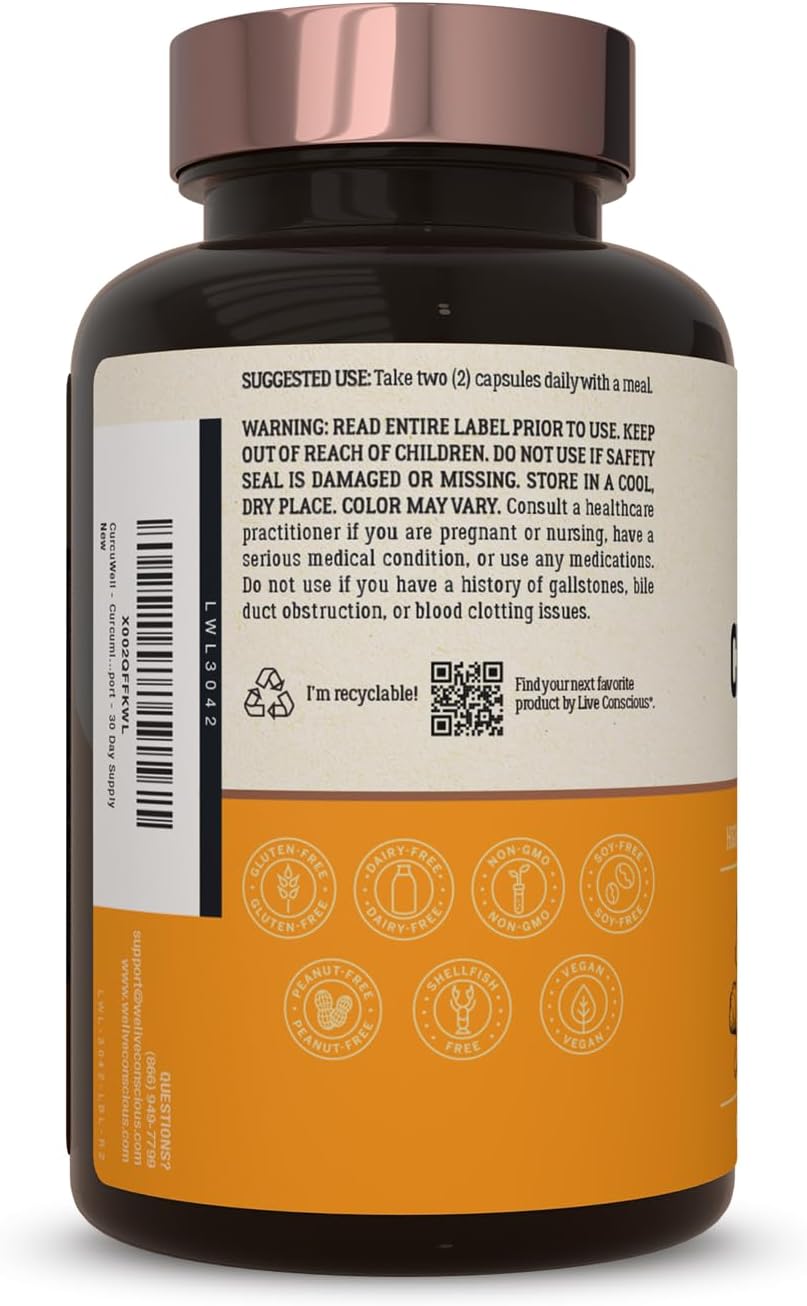 CurcuWell Live Conscious Joint Support Bundle - Curcumin & Boswellia Blend for Maximum Strength - 120 Day Supply