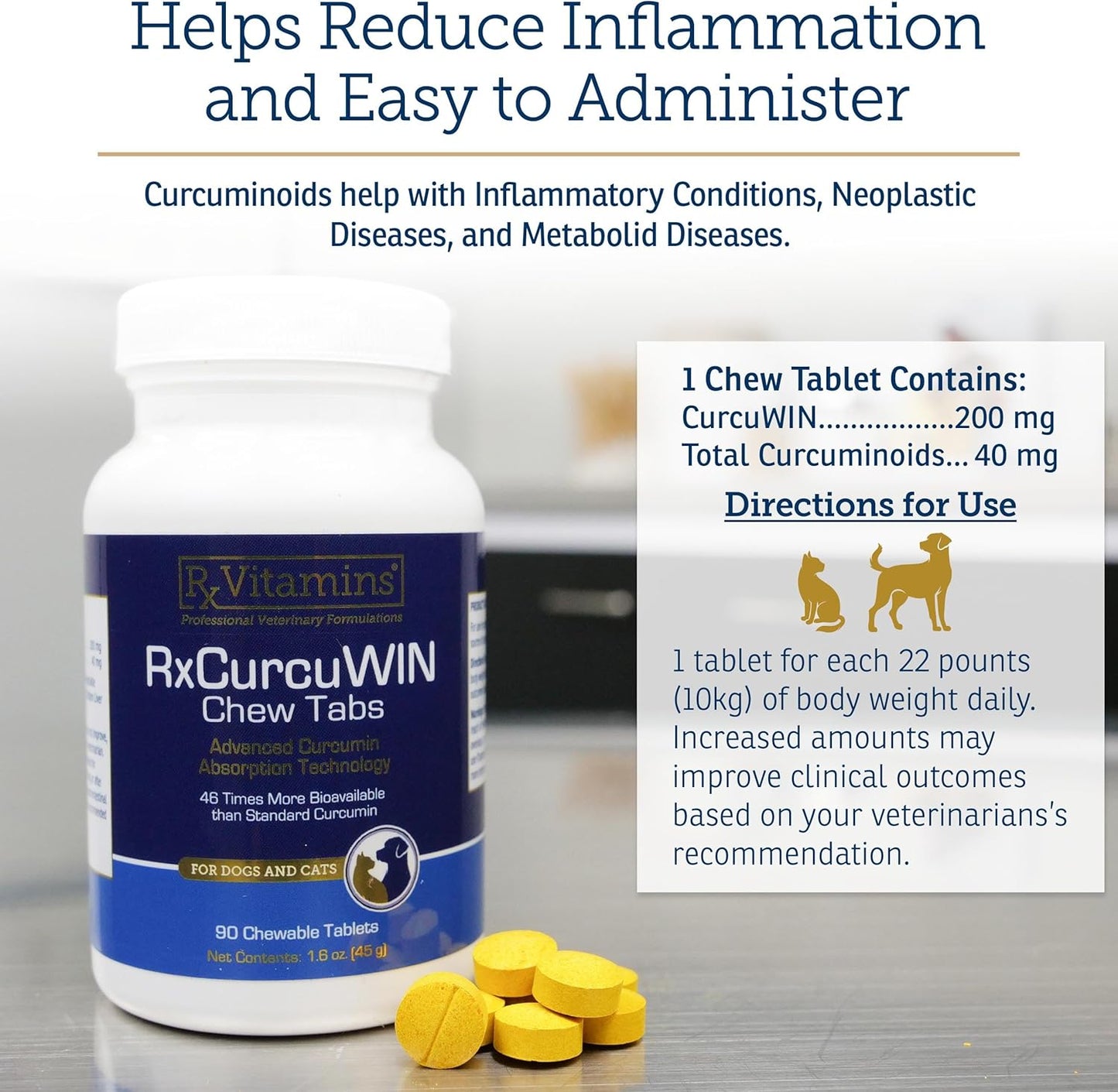 CurcuWIN for Pets - Curcumin Supplement for Cats and Dogs - Immune and Digestive Support - Joint Health - 90ct