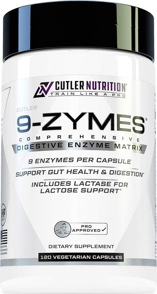 Cutler Nutrition 9-Zymes Digestive Enzyme Supplement - Supports Digestion, Reduces Bloating and Gas, 120 Capsules