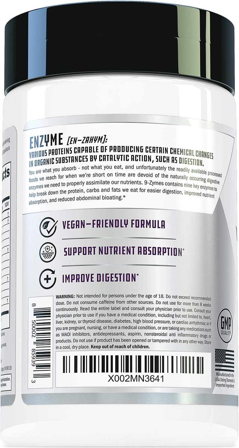 Cutler Nutrition 9-Zymes Digestive Enzyme Supplement - Supports Digestion, Reduces Bloating and Gas, 120 Capsules