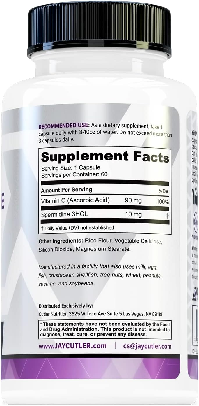 Cutler Nutrition Advanced Spermidine Supplement for Longevity, Heart Health, and Brain Support - 99% Standardized (60 Servings)