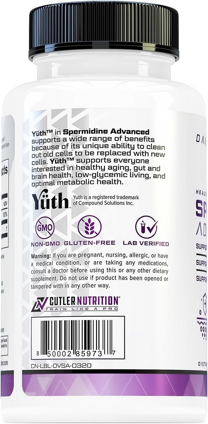 Cutler Nutrition Advanced Spermidine Supplement for Longevity, Heart Health, and Brain Support - 99% Standardized (60 Servings)
