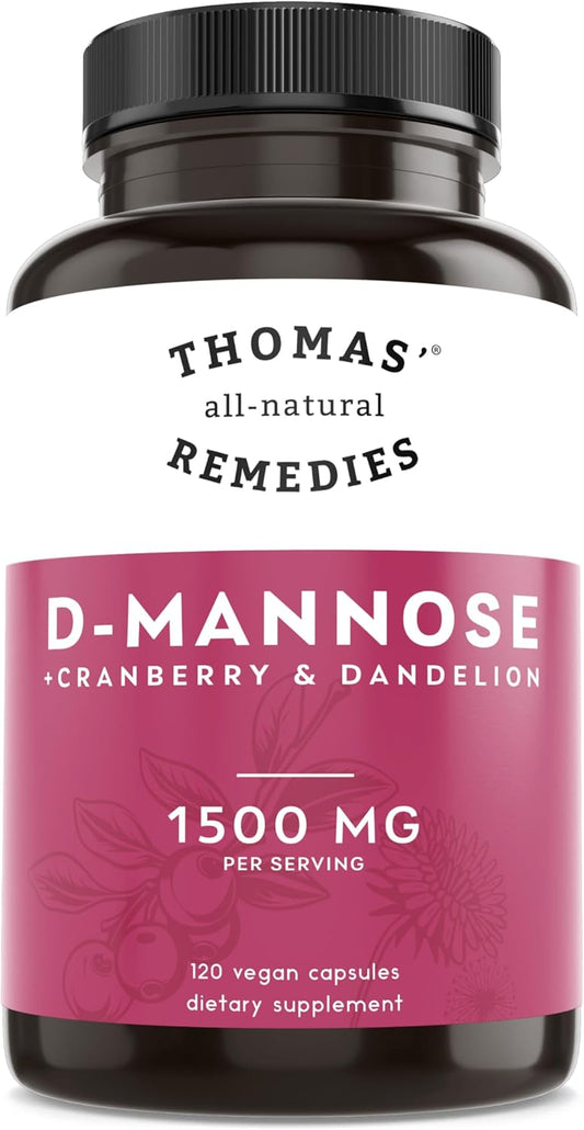 D-Mannose 1200mg Capsules with Cranberry and Dandelion - Natural UTI Support - Vegan Formula - 120 Capsules