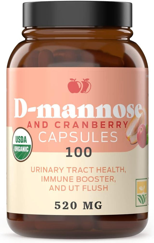 D-Mannose & Cranberry Capsules - 100 Capsules, 1040mg for Urinary Tract Health & UT Flush