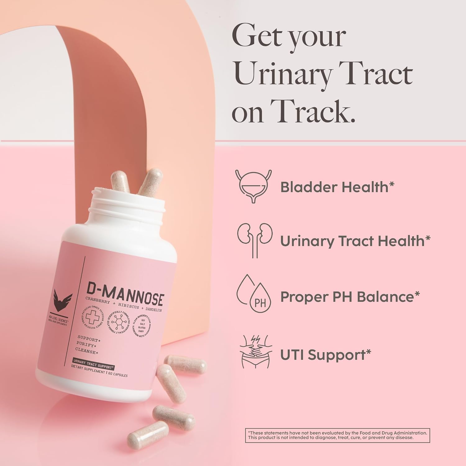 D-Mannose UT Supplement with Cranberry & Hibiscus for Women, Bladder Health Support, Cleanse & Flush, 60 Capsules