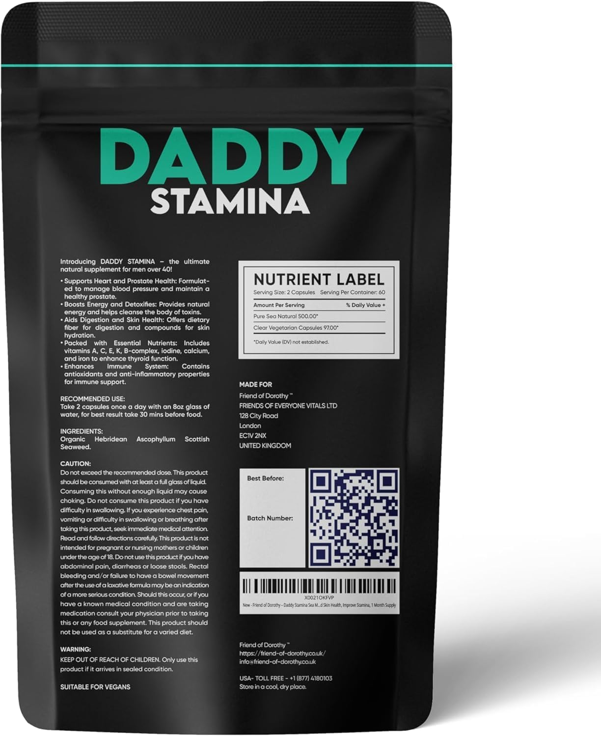 Daddy Stamina Sea Moss Capsules - Ultimate Anti-Aging Supplement for Men, Energy & Skin Health Support (120 Capsules)