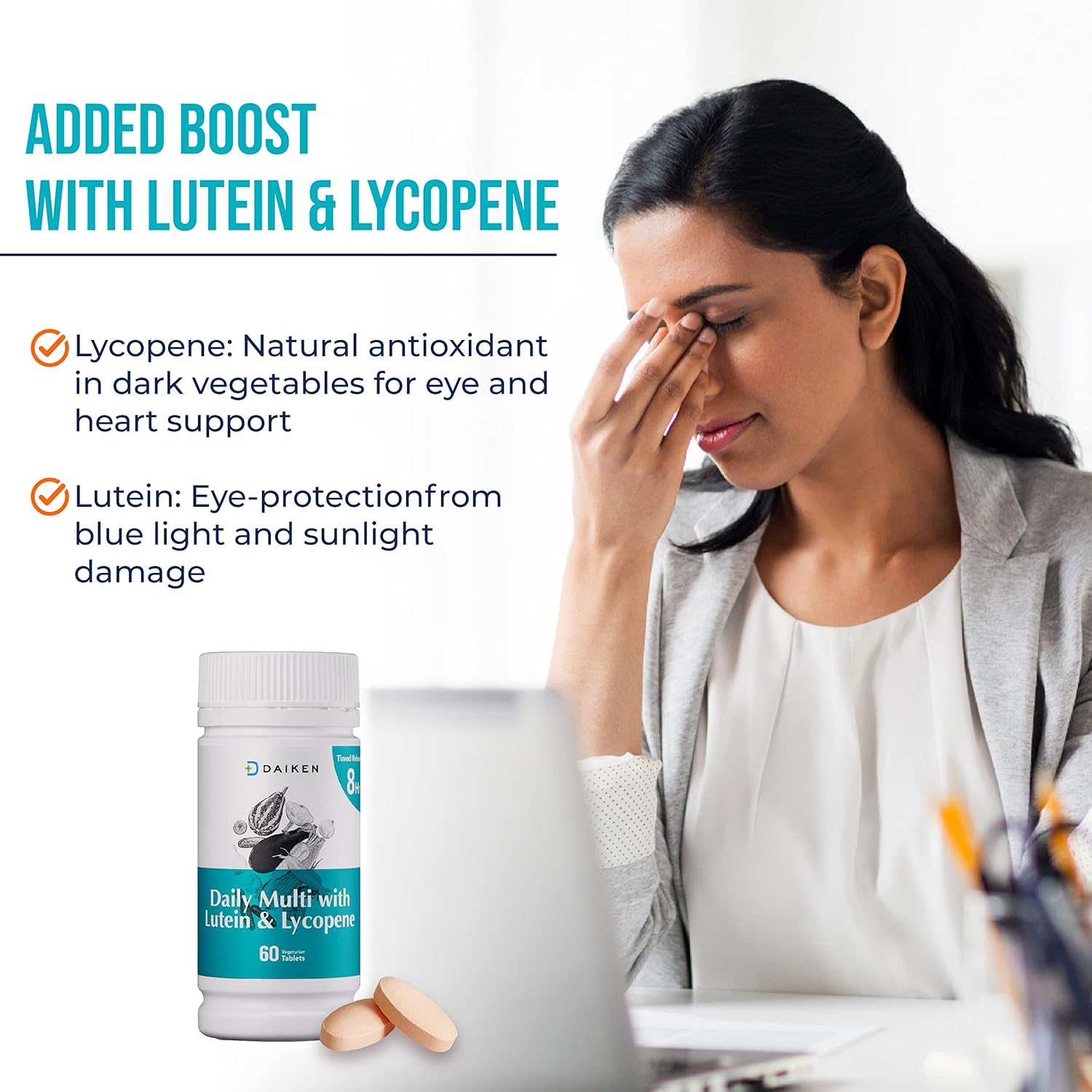 DAIKEN 27 Full Spectrum Mini Multivitamin with Lutein, Lycopene, and Folic Acid - Time Released, Vegan Formula for Women and Men - 60 Easy-to-Swallow Tablets