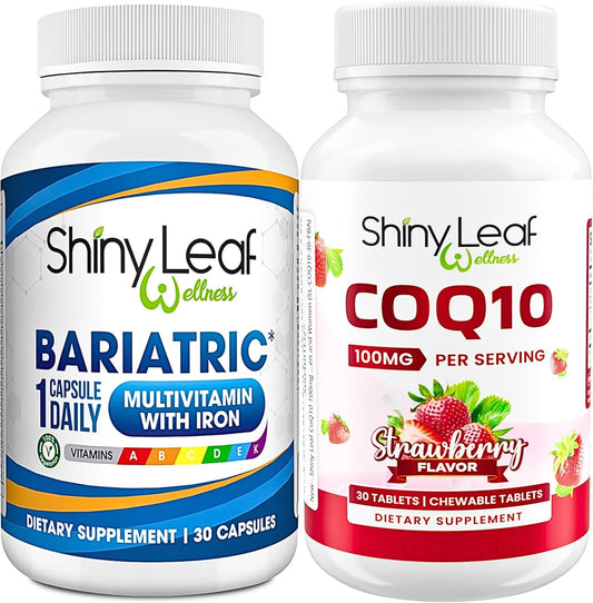 Daily Bariatric Multivitamin with Iron, CoQ10 100mg for Energy and Brain Health - 1 Month Supply