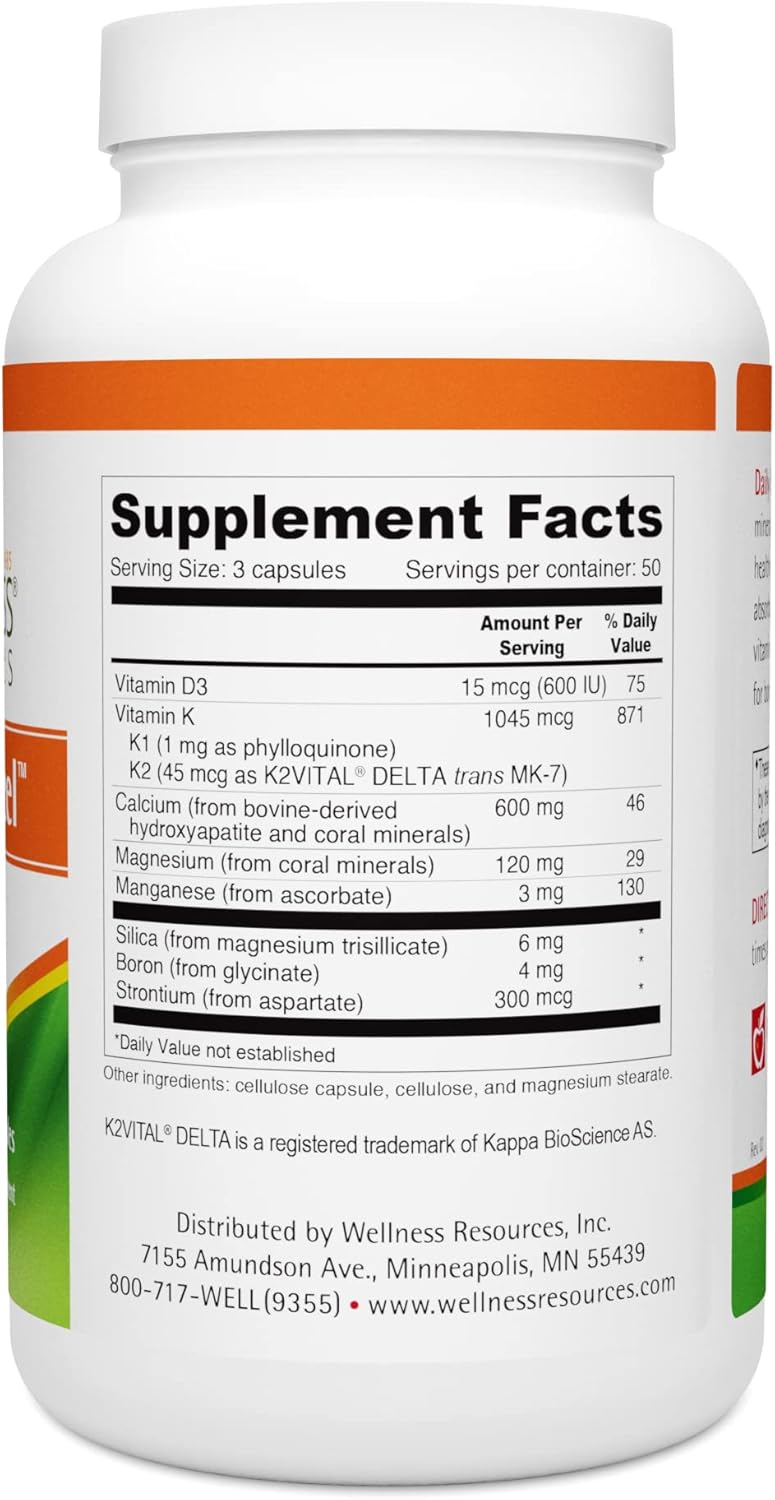 Daily Bone Xcel Supplement - MCHC/MCHA Calcium, Magnesium, Vitamin D3 & K2 | 150 Capsules, Sugar-Free, Non-GMO
