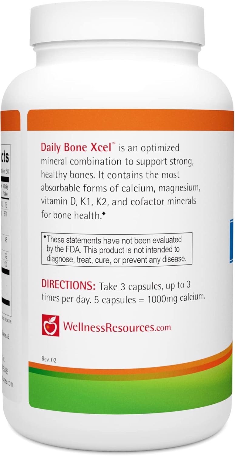 Daily Bone Xcel Supplement - MCHC/MCHA Calcium, Magnesium, Vitamin D3 & K2 | 150 Capsules, Sugar-Free, Non-GMO