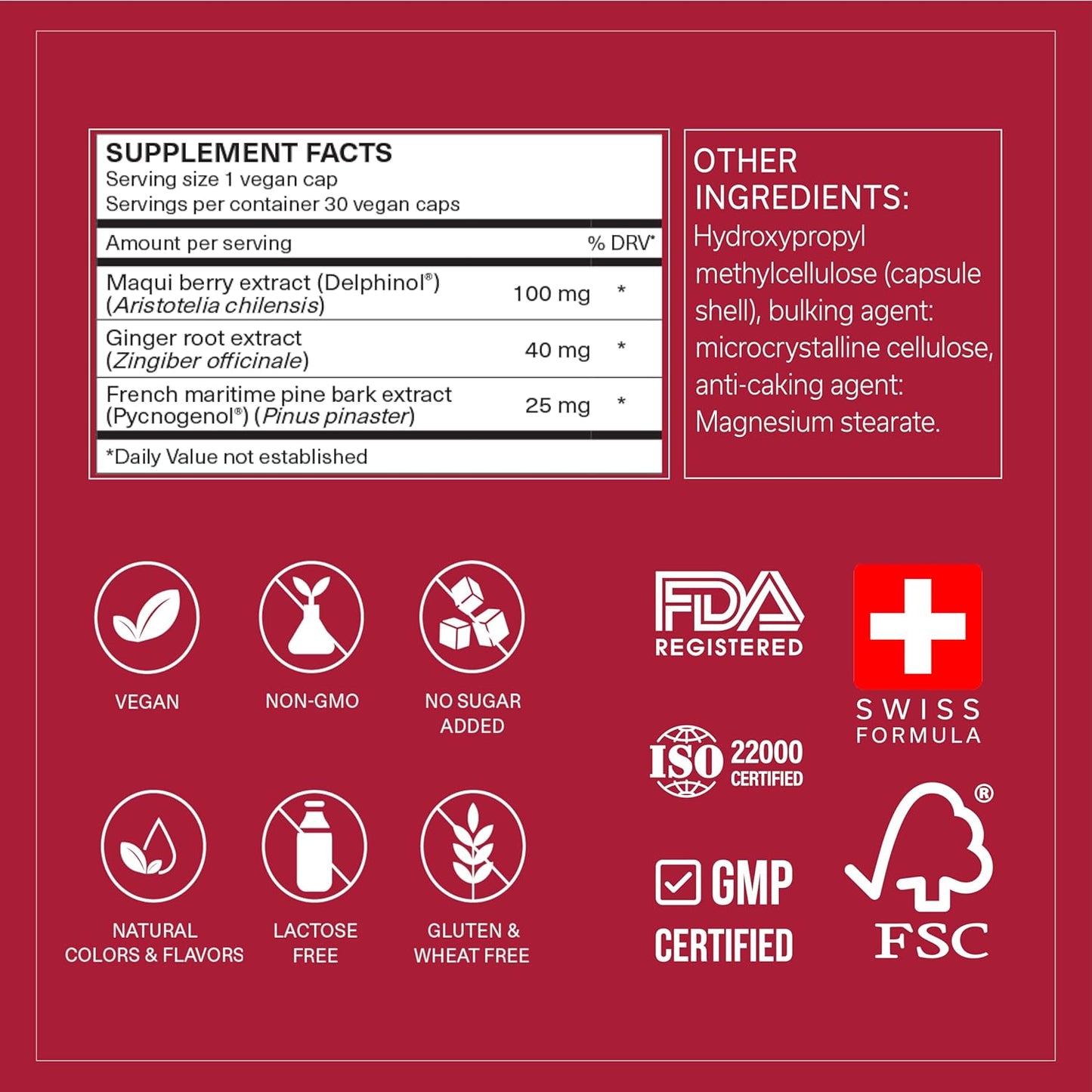 Daily Circulation Support Supplement with Antioxidant Powerhouse - Maqui Berry, Ginger, Pycnogenol - 30 Vegan Capsules for Inflammation & Blood Sugar