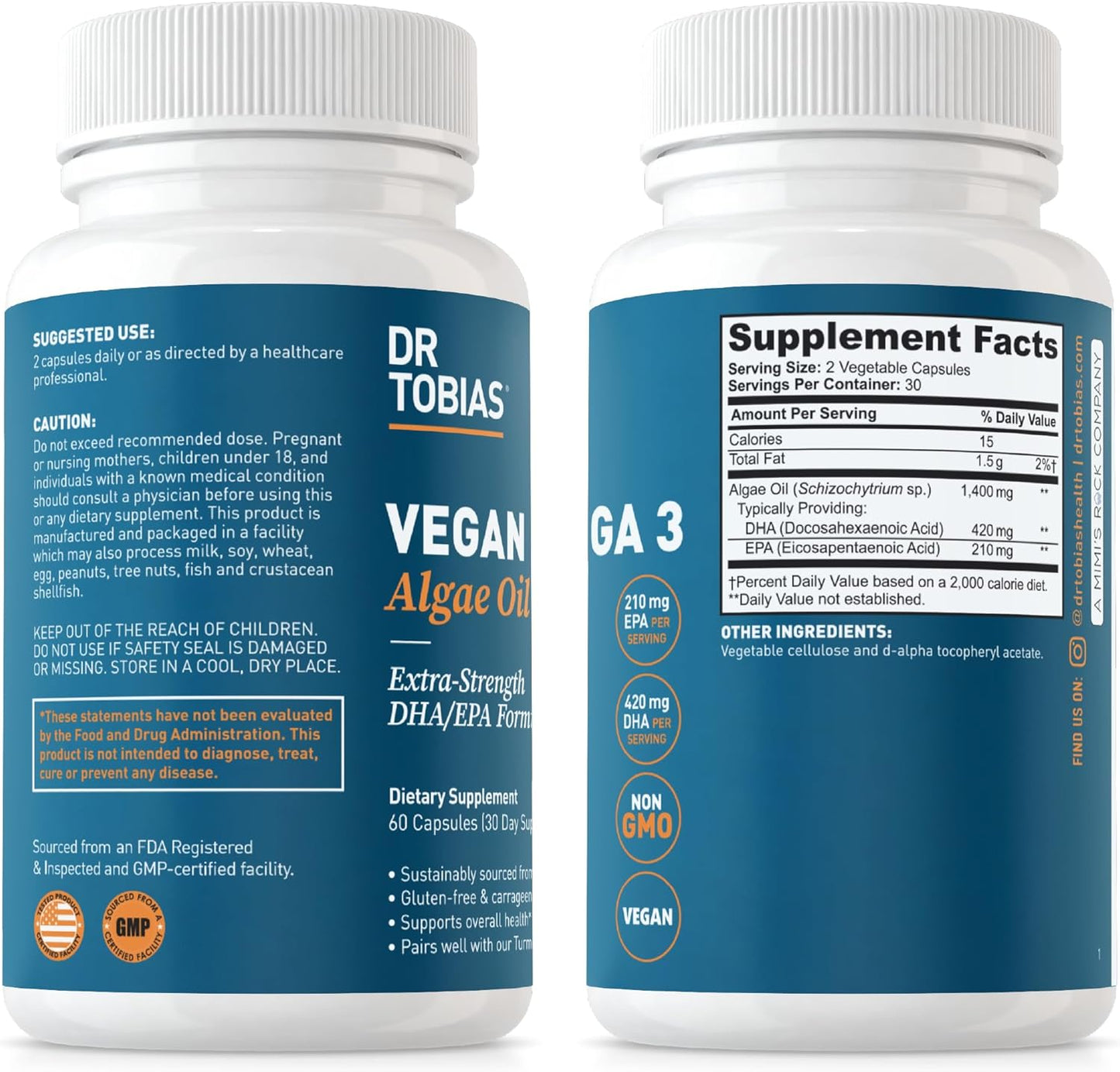 Daily Digestive and Health Support with Dr. Tobias Colon Everyday Health & Vegan Omega 3 Algae Oil - Psyllium Husk, DHA EPA Omega 3s, Vegan, Non-GMO