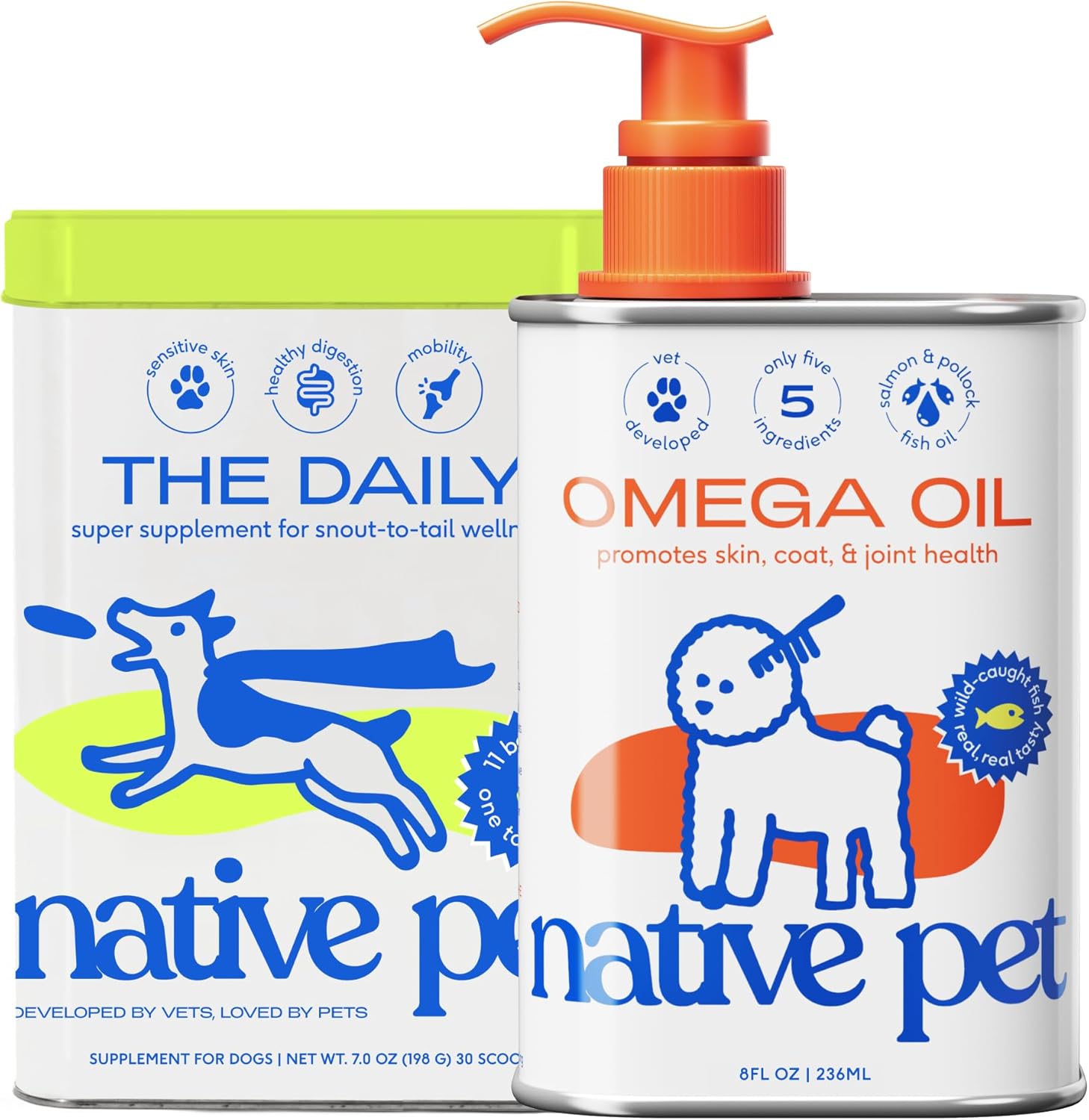 Daily Dog Multivitamin and Omega Oil Bundle for Dogs - Native Pet Pack Leaders (7 oz. & 8 oz.)