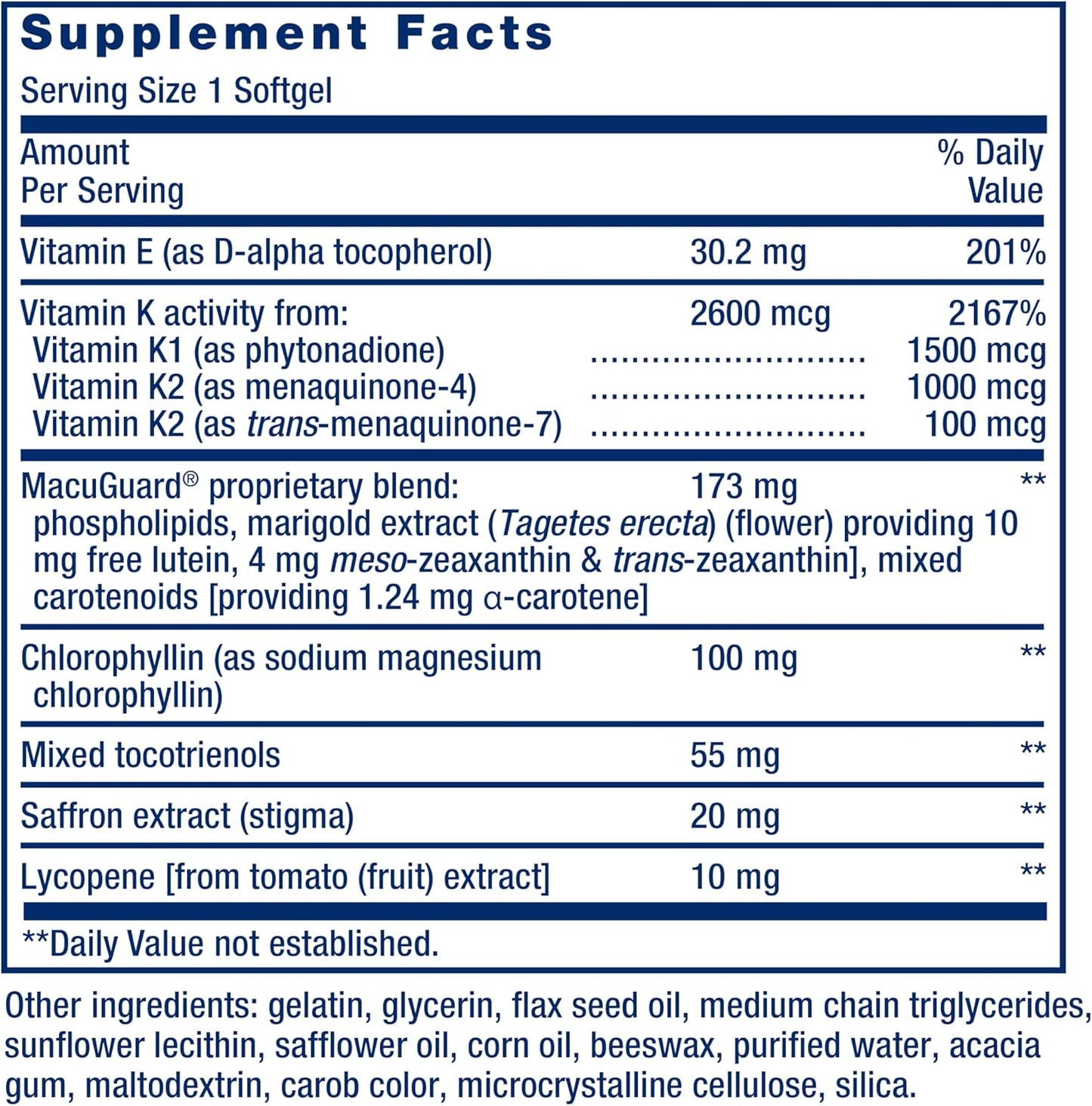 Daily Health Booster with Vitamins E, K1 & K2 for Eye, Bone, and Heart Health - Gluten-Free, Non-GMO, 30 Softgels