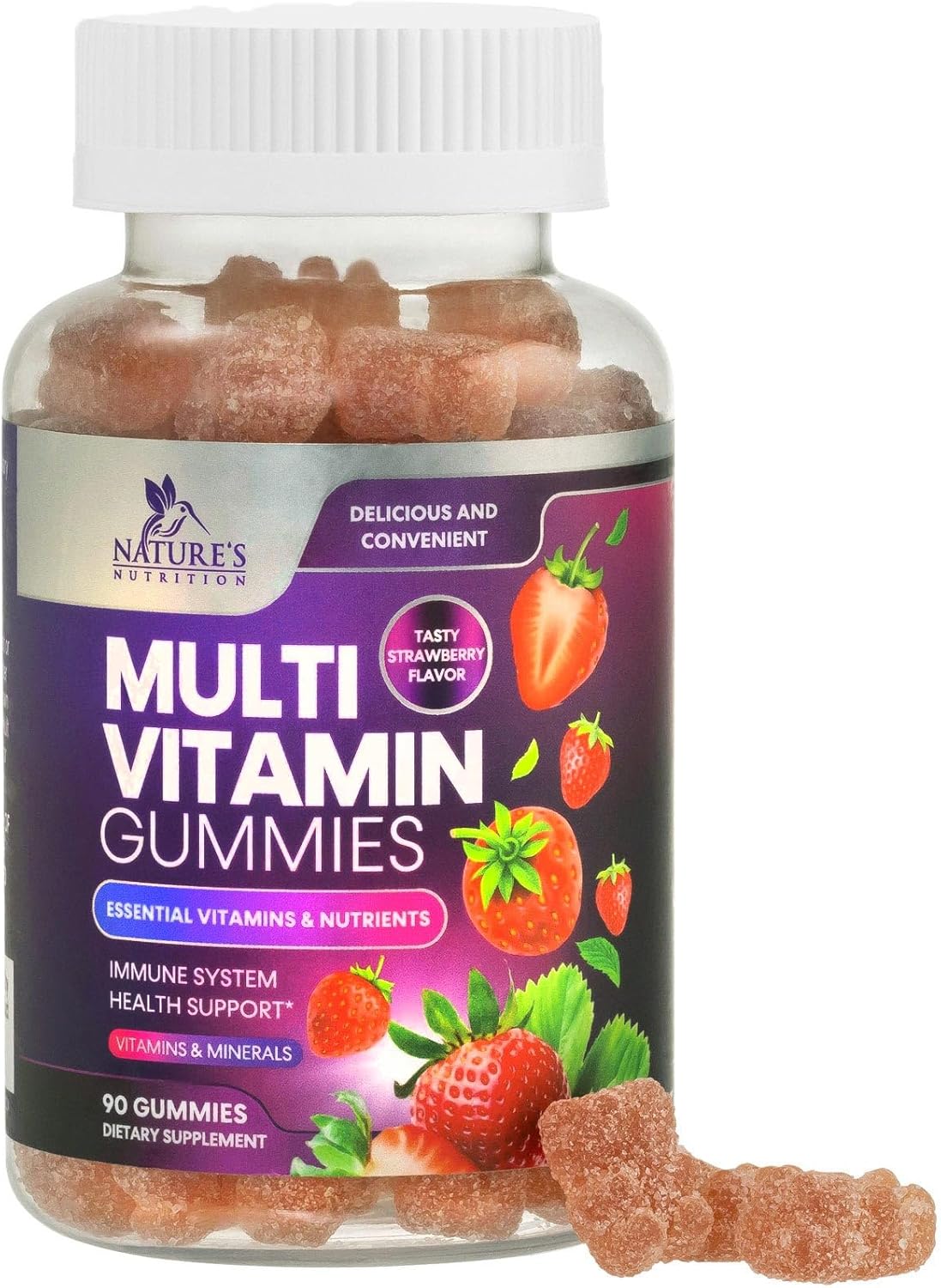 Daily Immune Support Multivitamin Gummies for Adults - 90 Berry Flavored Gummies with 13 Essential Vitamins and Minerals for Men & Women by Nature's Nutrition