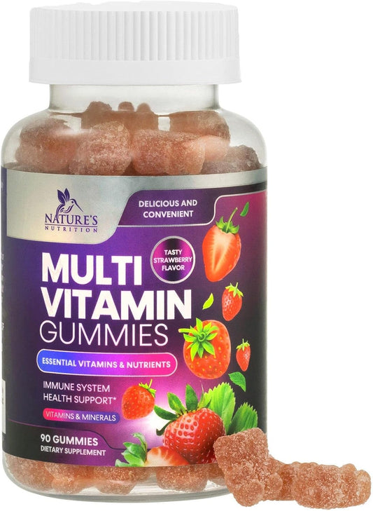 Daily Immune Support Multivitamin Gummies for Adults - 90 Berry Flavored Gummies with 13 Essential Vitamins and Minerals for Men & Women by Nature's Nutrition