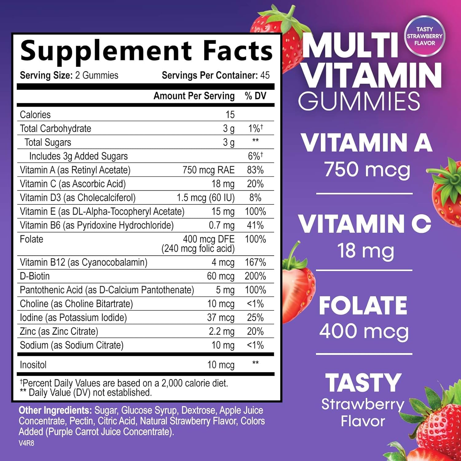 Daily Immune Support Multivitamin Gummies for Adults - 90 Berry Flavored Gummies with 13 Essential Vitamins and Minerals for Men & Women by Nature's Nutrition