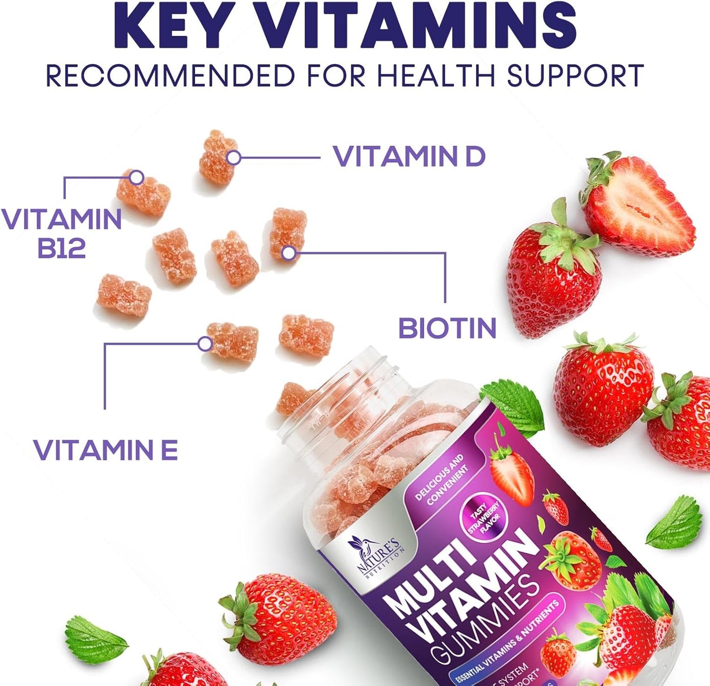 Daily Immune Support Multivitamin Gummies for Adults - 90 Berry Flavored Gummies with 13 Essential Vitamins and Minerals for Men & Women by Nature's Nutrition