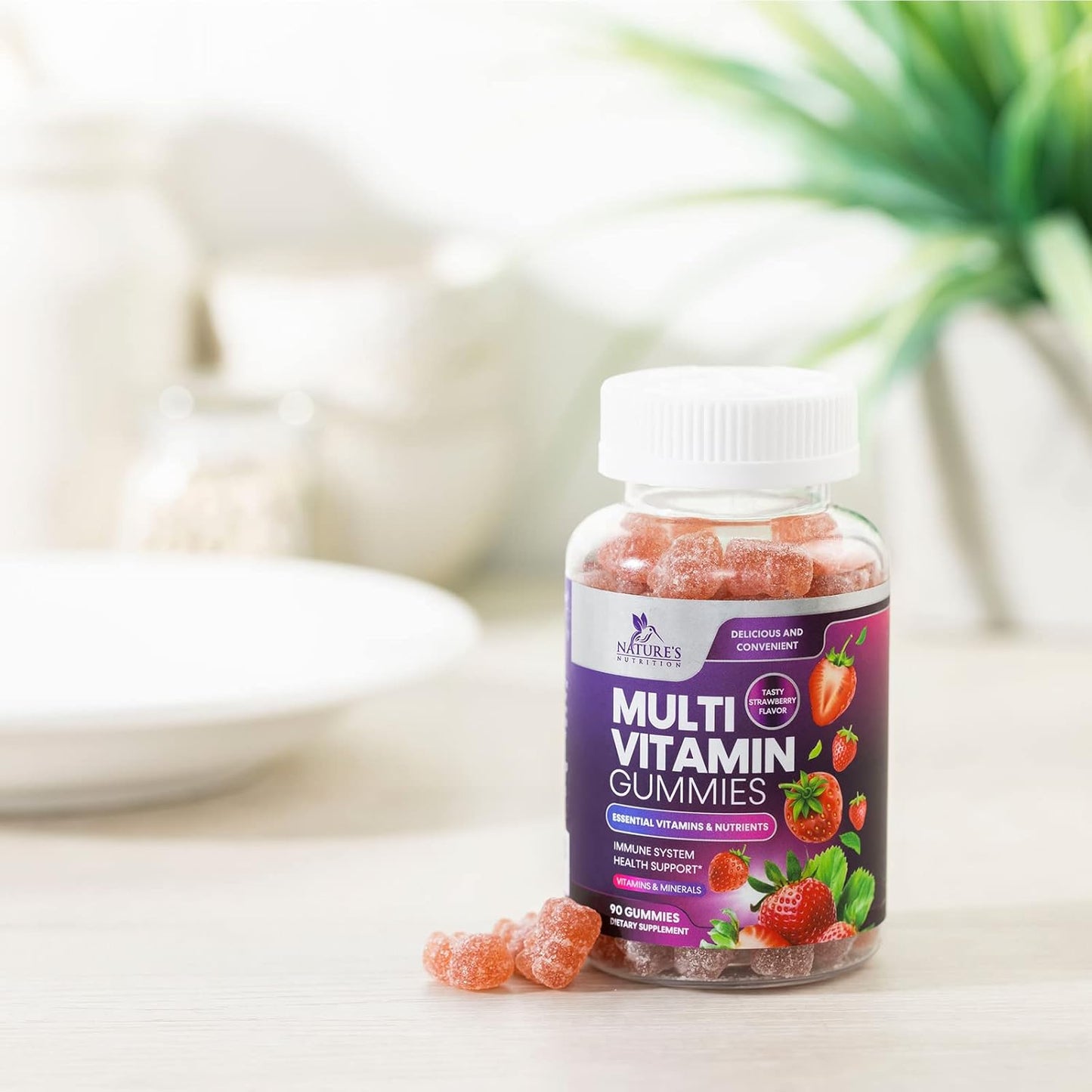 Daily Immune Support Multivitamin Gummies for Adults - 90 Berry Flavored Gummies with 13 Essential Vitamins and Minerals for Men & Women by Nature's Nutrition