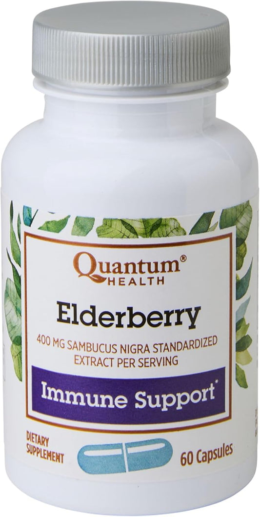 Daily Immune Support & Wellness Boost with Quantum Health Black Elderberry Supplement - 60 Capsules