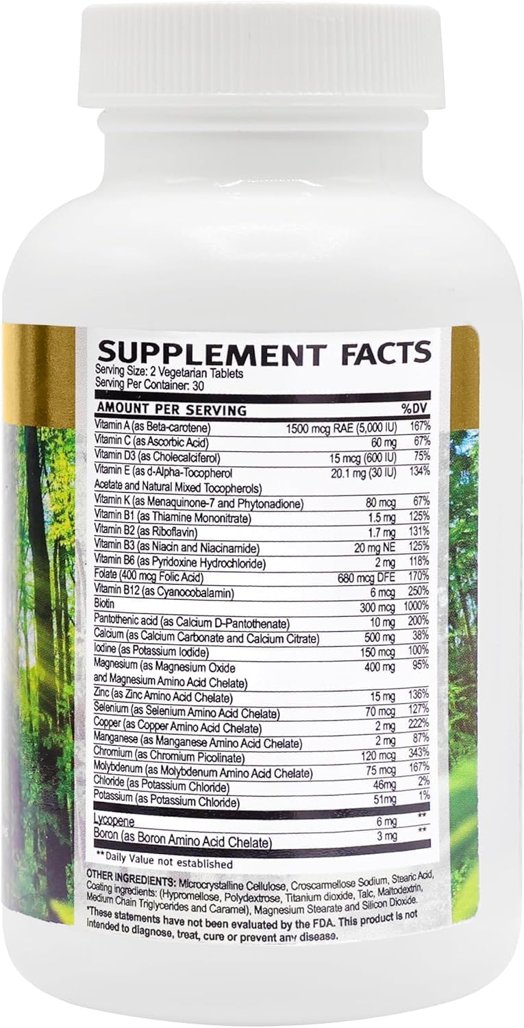 Daily Multivitamin & Multimineral Tablet with Antioxidants for Women & Men - Supports Health with Vitamin C, D, B12, Lycopene, Selenium - 60 Count