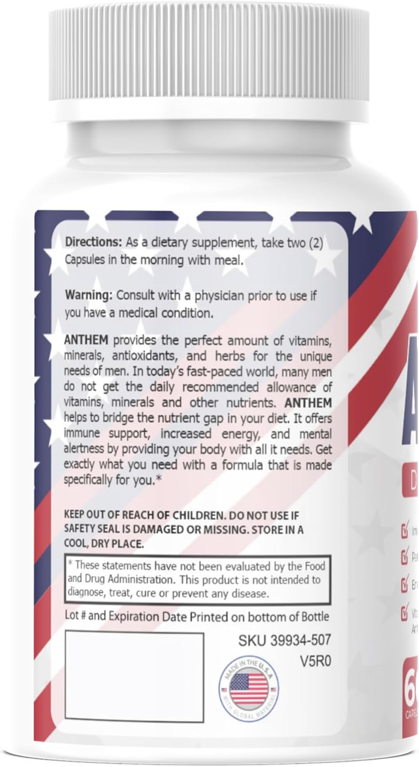 Daily Multivitamin Supplement - All Right Nutrition Anthem - 60 Capsules