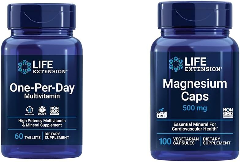 Daily Multivitamin with 25+ Vitamins, Minerals, and Plant Extracts + 500mg Magnesium Caps for Heart Health