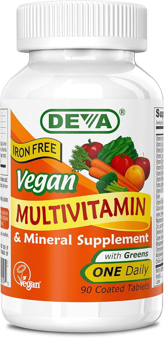 Daily Vegan Multivitamin with Minerals & Greens - Iron-Free Formula - 90 Tablets